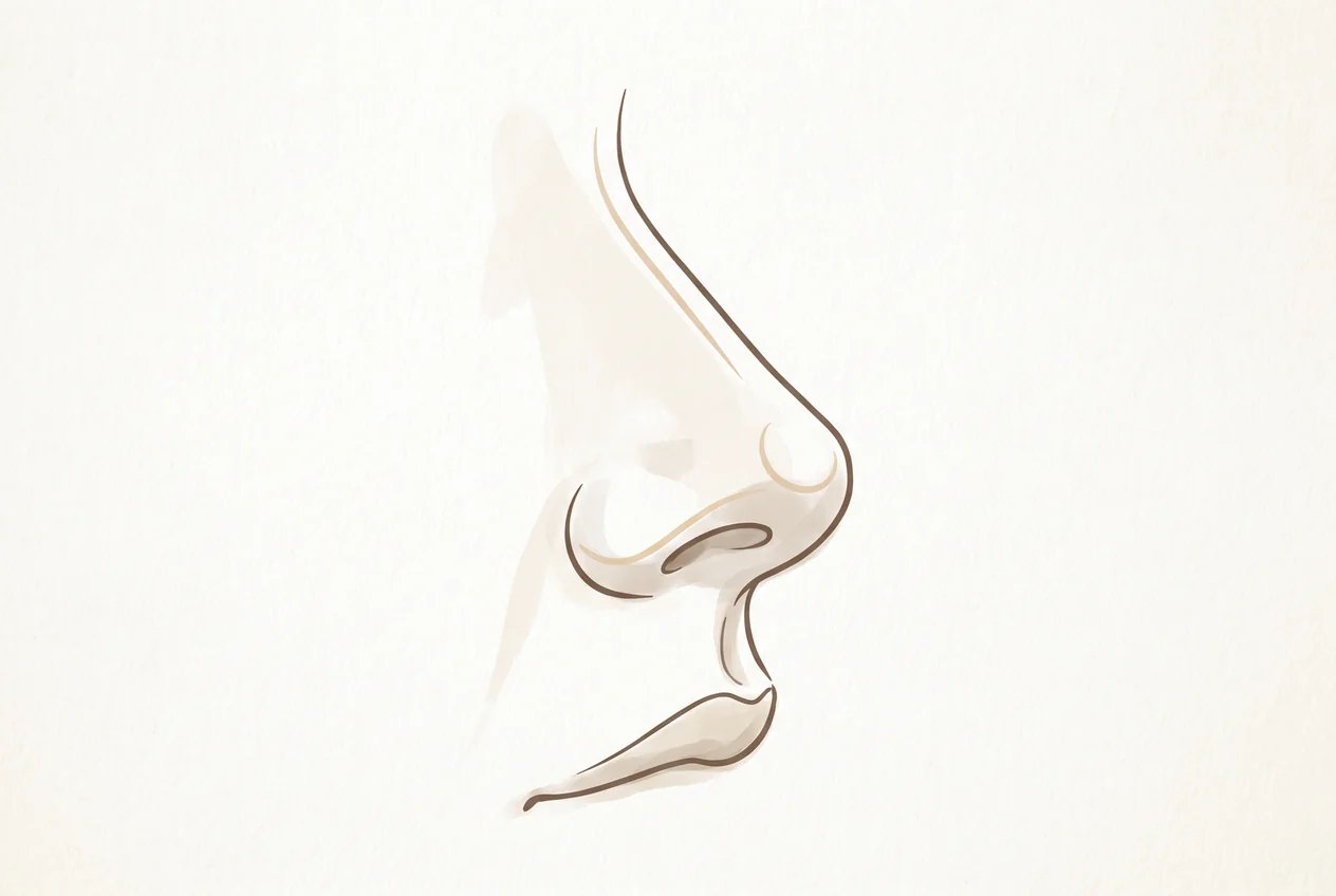 Side profile illustration of a nose showing the bridge, tip and nostril base, used to explain how Hispanic rhinoplasty refines features while keeping them in balance with the face